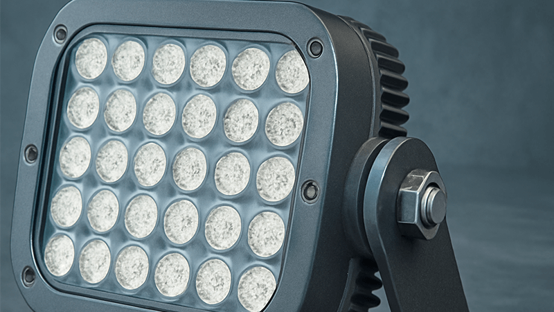 Materials of an LED Stadium Light A detailed view of the materials of an LED stadium light fixture