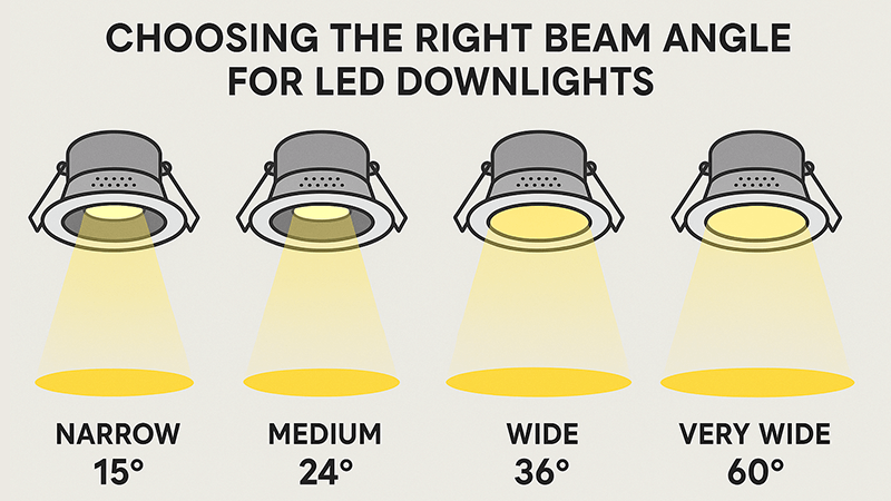 A collection of LED downlights with different beam angles