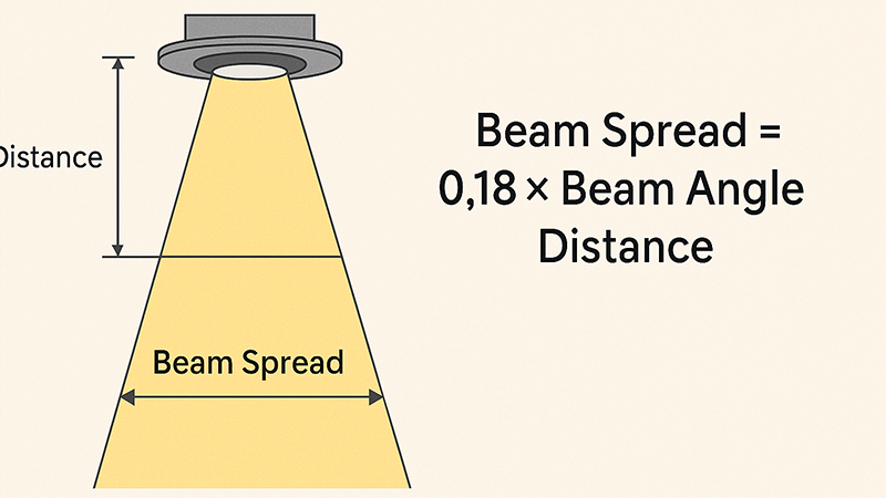 A graphic illustrating the calculation of a light beam spread