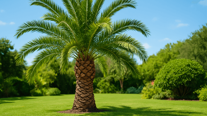 Outdoor palm tree in a sunny garden
