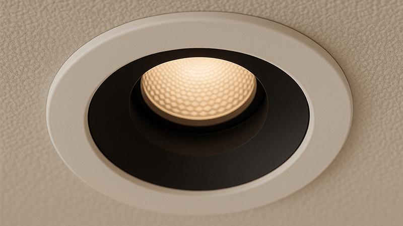Close-up of a deep-recessed anti-glare downlight