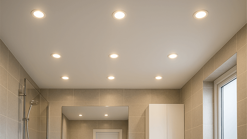 Best Light for Bathroom Ceiling A modern bathroom ceiling with multiple LED downlights