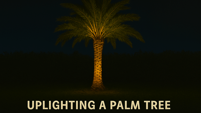 Illuminated palm tree at night
