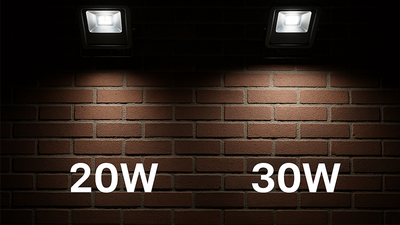 20W vs 30W LED Floodlight A 20W and a 30W floodlight placed next to each other for comparison