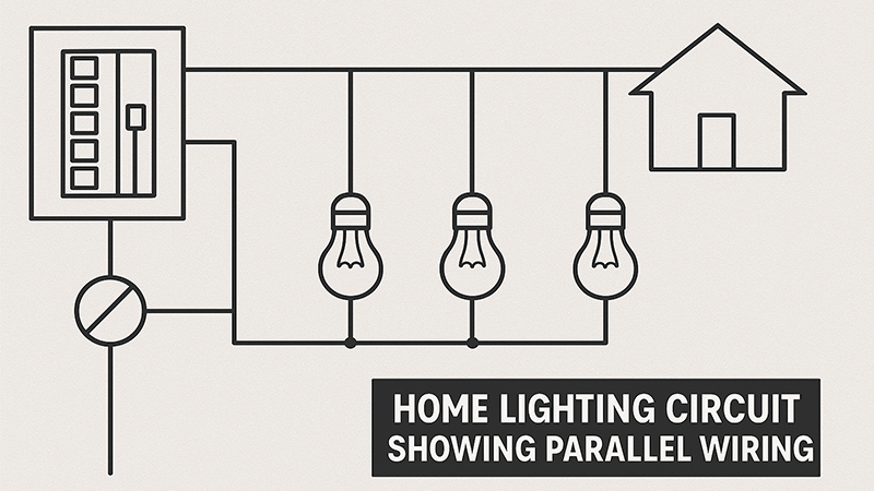 Diagram of a home lighting circuit showing parallel wiring