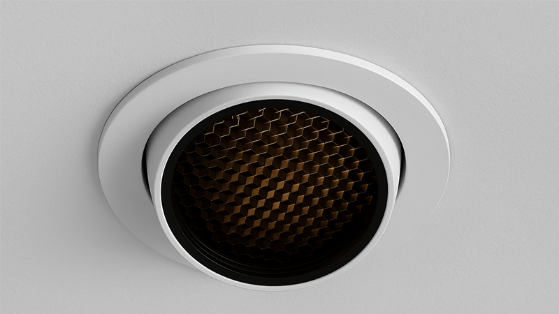 A COB downlight with a deep-recessed source and a honeycomb louvre to reduce glare.