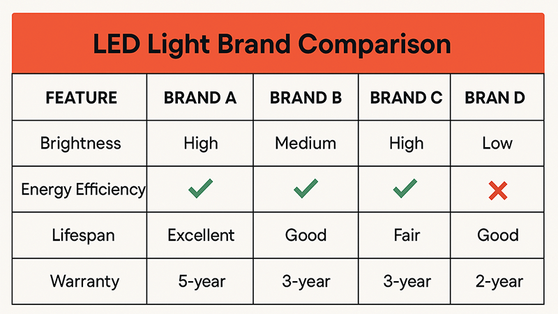 Technical drawing showing the quality components of an LED light.