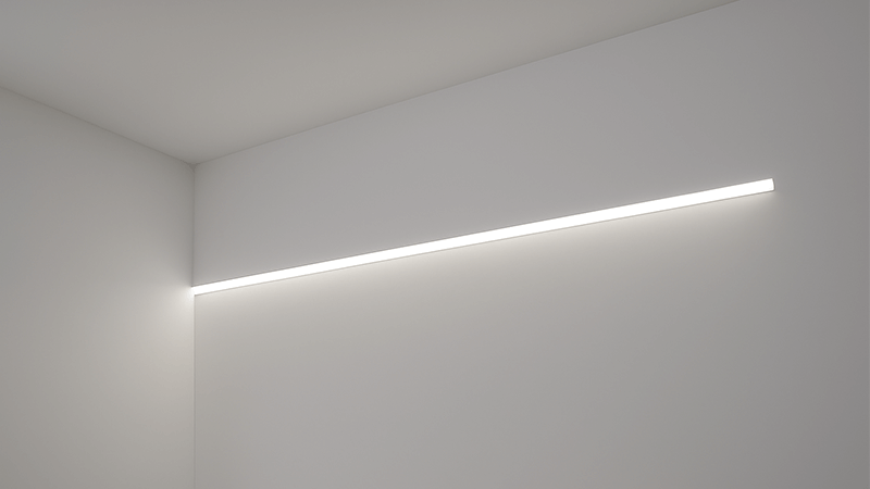 An example of a trimless linear light recessed into a wall, creating a line of light.