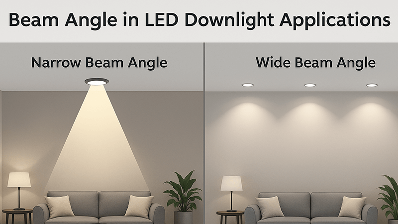A living room with both narrow and wide beam angle downlights creating different effects