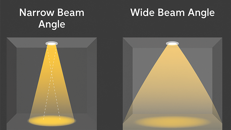 Diagram showing the difference between narrow and wide beam angles