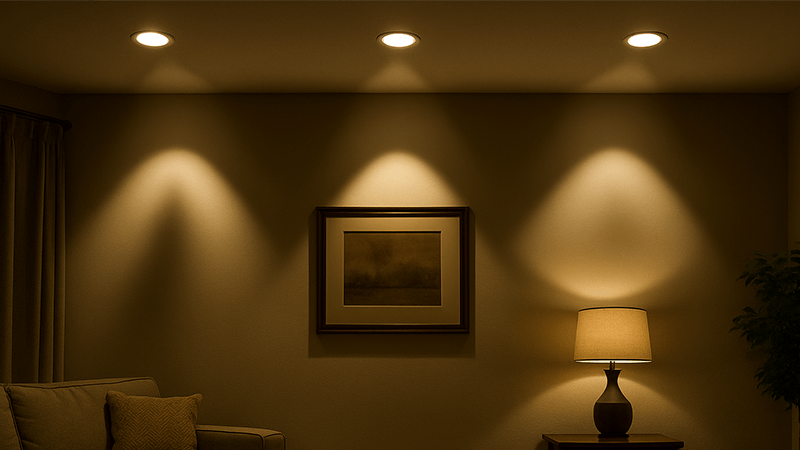An image showing poor placement of recessed lights creating harsh shadows
