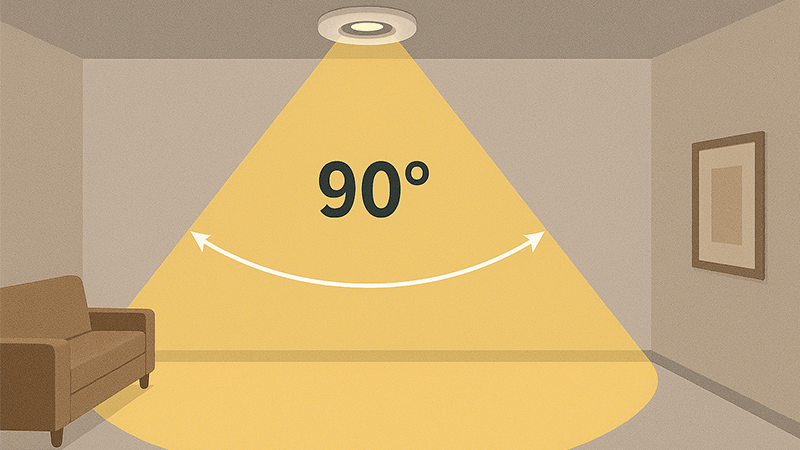 90 degree beam angle in a room