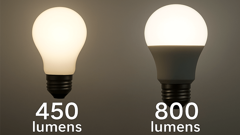 Side-by-side comparison of two light bulbs with different lumen ratings