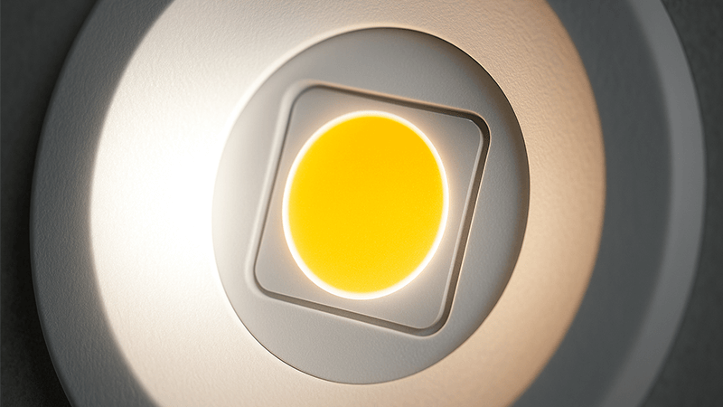 A close-up shot showing the crisp, clear light from a high-quality LED chip.