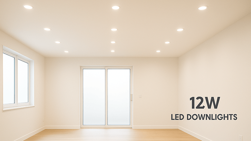 A bright room illuminated solely by 12W LED downlights