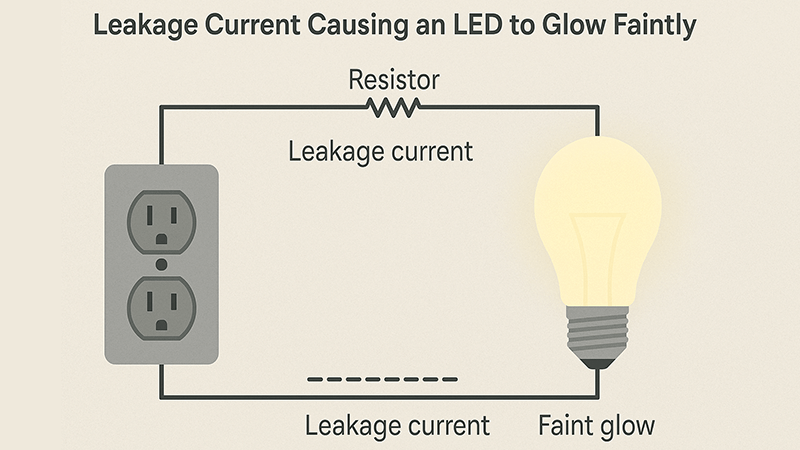 A diagram showing a leakage current causing an LED to glow faintly