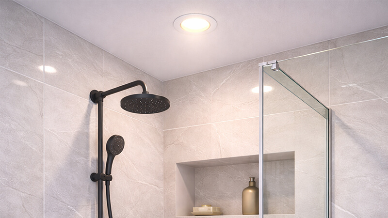 LED downlight installed above a modern shower