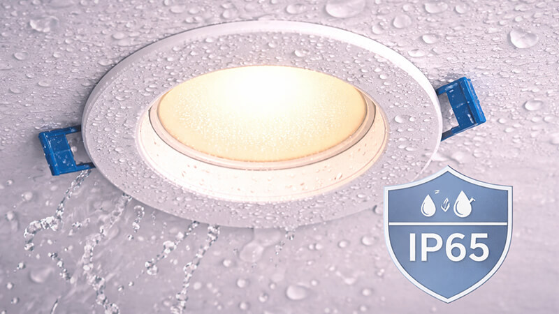 Close-up of a sealed IP65 LED downlight