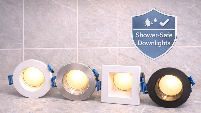 A selection of different shower-safe downlights