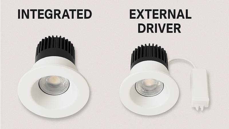 An integrated downlight versus one with an external driver