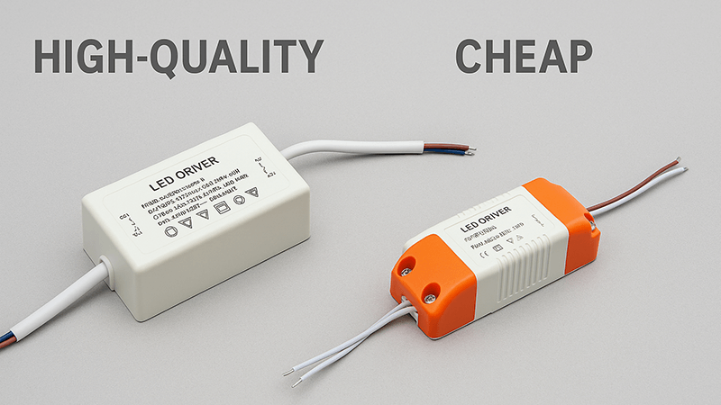 A high-quality LED driver next to a cheap one