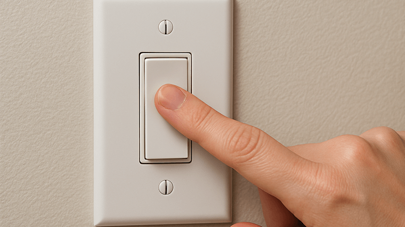 A finger pressing a light switch to the off position