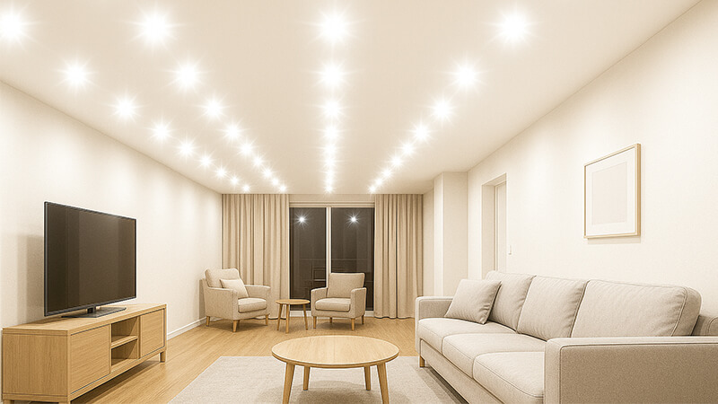 A room that is clearly over-lit with harsh glares