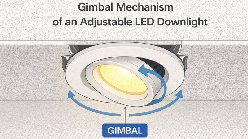 A diagram showing the gimbal mechanism of an adjustable LED downlight