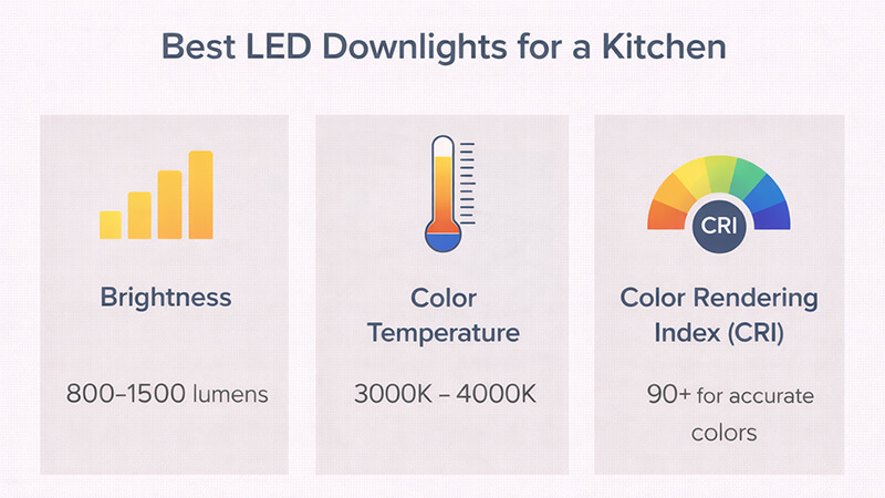 A beautifully lit modern kitchen with high-quality LED downlights.