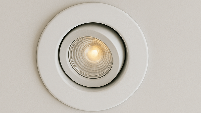 A close-up shot of a fixed LED module inside a downlight housing
