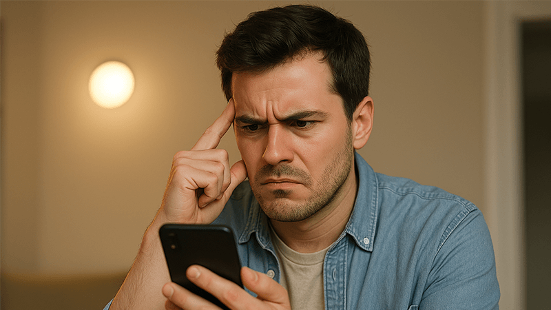 A person looking frustrated at their smartphone trying to set up a smart light