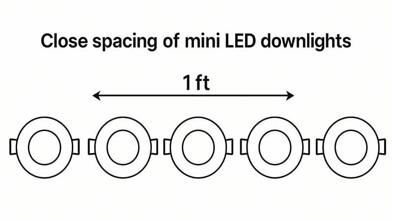 Diagram showing close spacing of mini LED downlights.