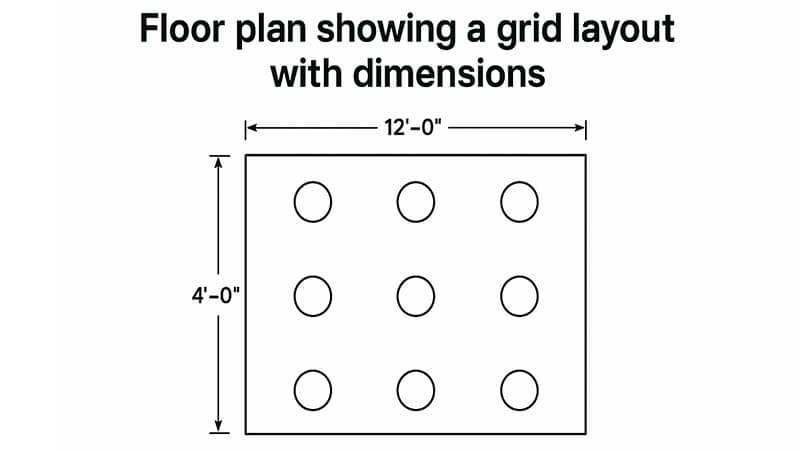Floor plan showing a grid layout with dimensions.