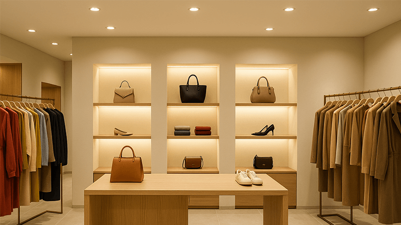 A high-end retail store illuminated with high CRI lighting
