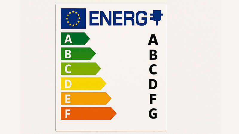 The new European energy label showing the A to G efficiency scale