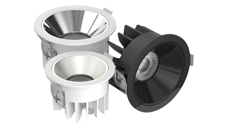 A variety of downlights suitable for soffits