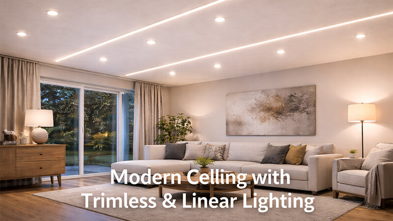modern ceiling with trimless and linear lighting