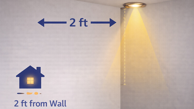 Diagram showing downlight distance from a wall