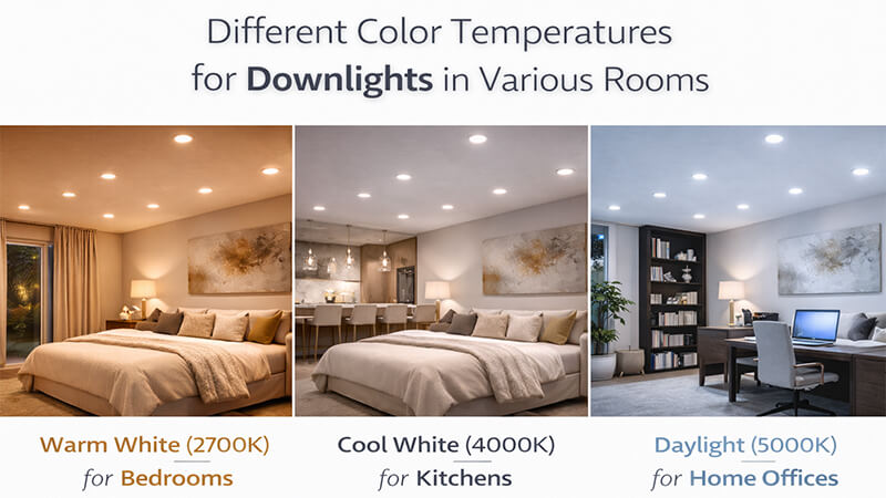 Different color temperatures for downlights in various rooms