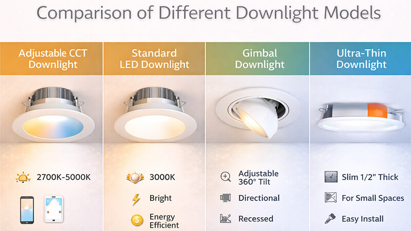 a side-by-side comparison of different downlight models