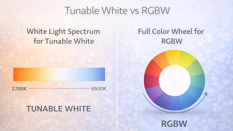 an image comparing a white light spectrum for tunable white and a full color wheel for RGBW