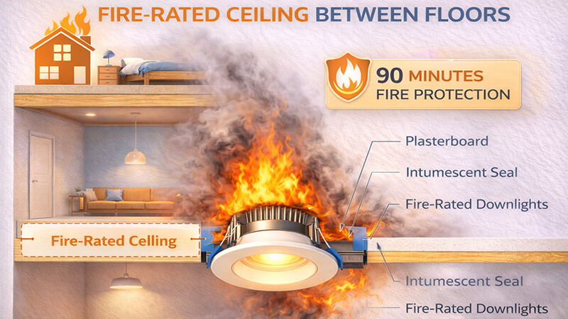 diagram showing a fire-rated ceiling between two floors