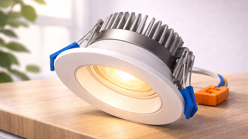 A well-designed LED downlight with a large heat sink