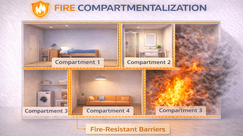 cross-section of a building showing fire compartmentalization
